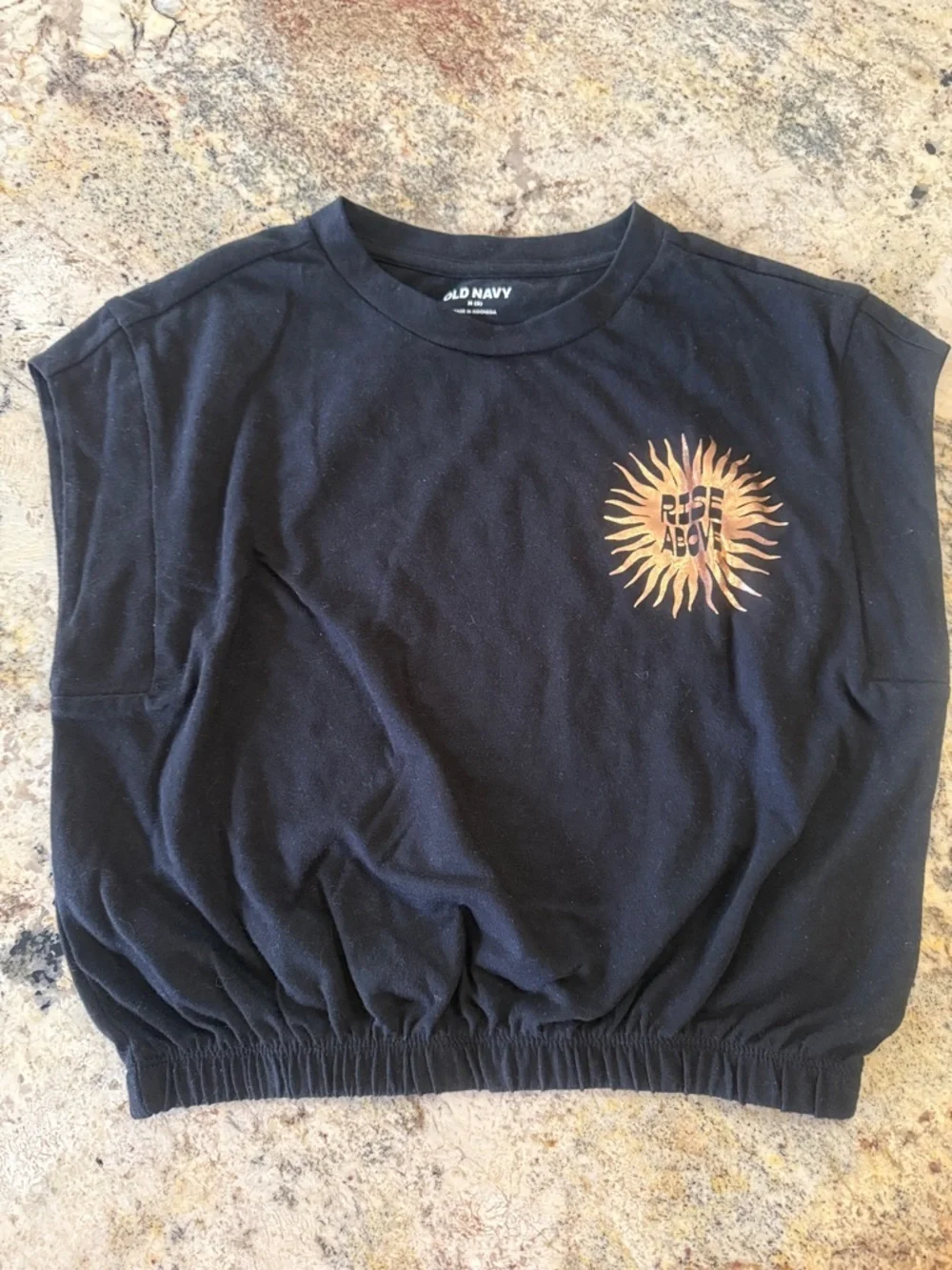 Old Navy Black Tank Top with Yellow Sun and White-to-Yellow Cropped Tank Size 8